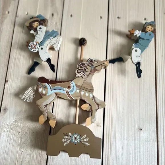 Vintage Signed Folk Art Hand Painted Carved Wooden Carousel Horse Jig Saw Puzzle - Picture 7 of 12